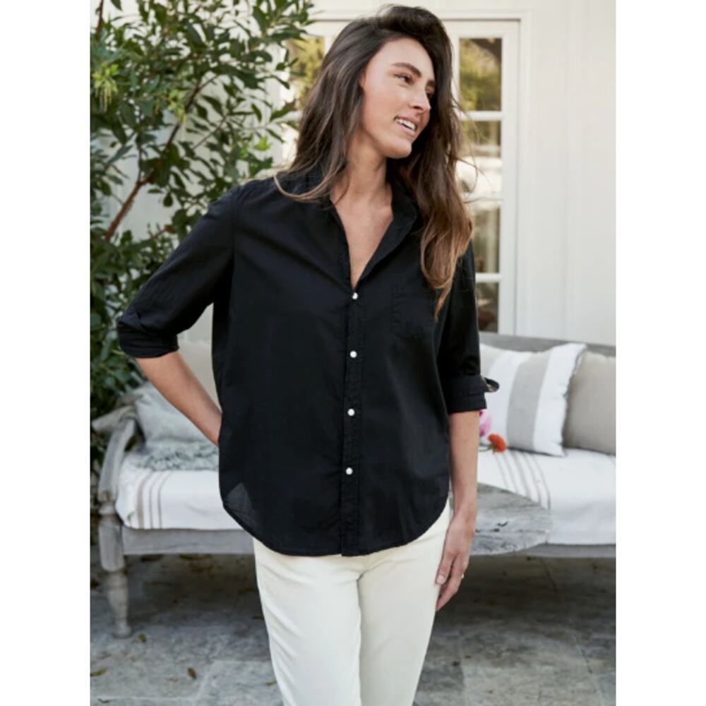 Frank & Eileen Black Eileen Relaxed Button-Up Shirt Cotton Tencel Medium